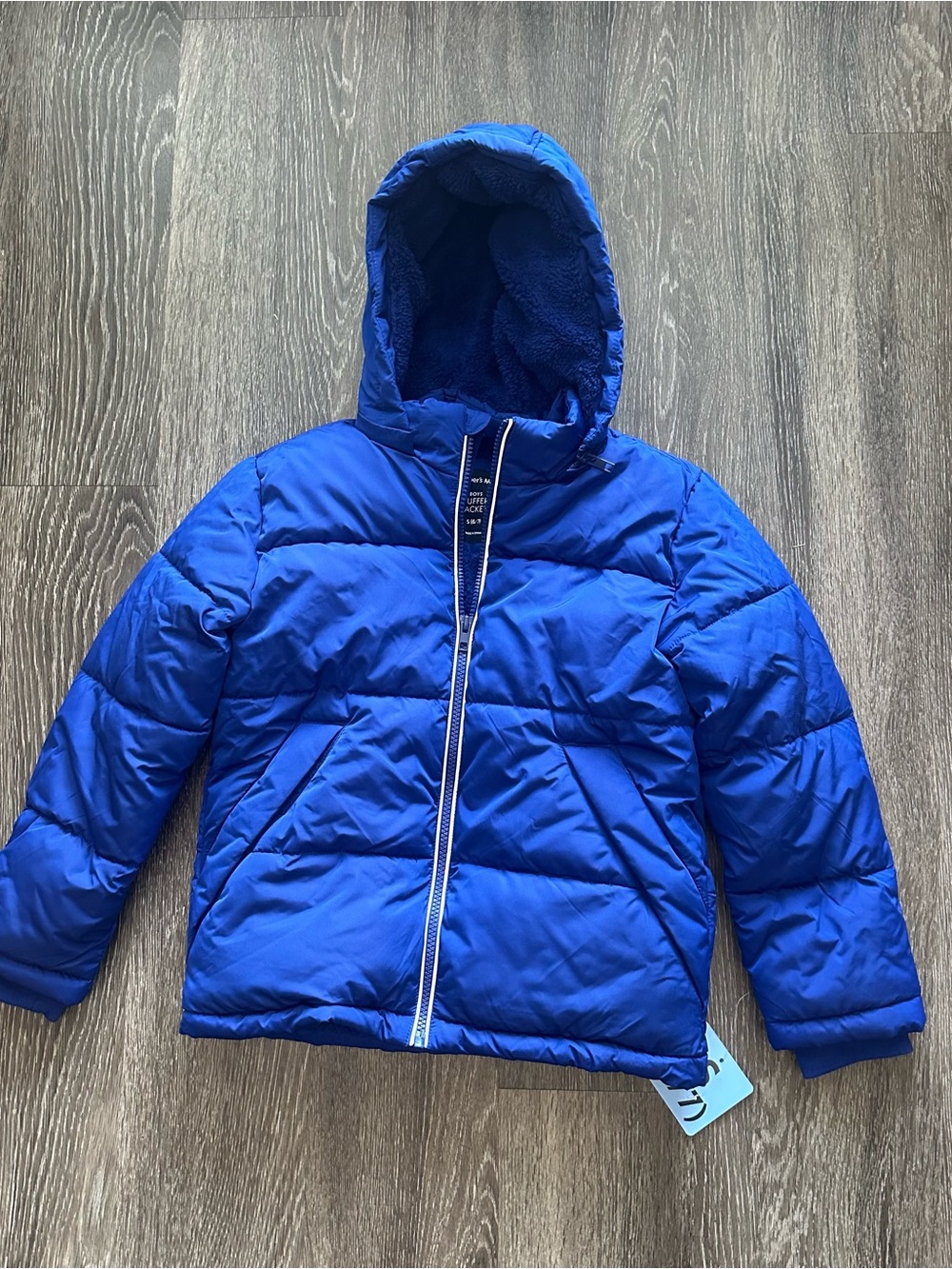 Boys Kids Hooded Puffer Jacket Size 6/7 Royal Blue